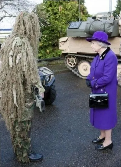 Cette tonnante photographie fait se rencontrer sa Majest Elizabeth II,  l'air trs concern et srieux, et ?