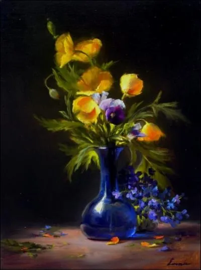 Magnifique alliance de jaune et de bleu, quelle fleur occupe avantageusement la position centrale ?