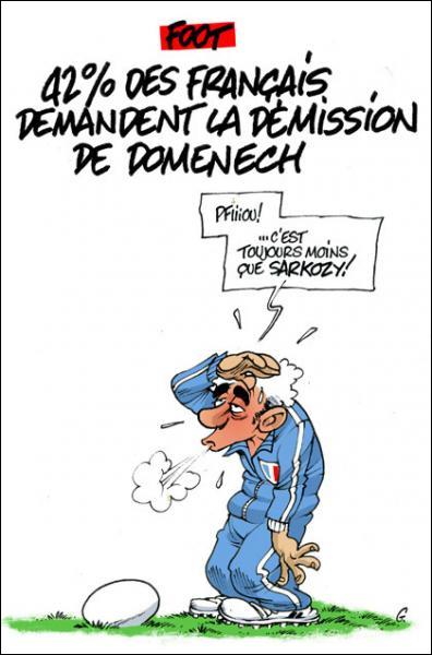 Nicolas Sarkozy aime le sport, le foot, le PSG, mais pas Raymond Domenech. Le Point lui attribue cette phrase sur le sélectionneur?