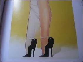Allen Jones peignit ce tableau qui reprsente l'un des lments de la longue srie d'uvres rotiques, en 1960. Ah ! l'obsession du bas de soie et des talons aiguilles ! Intitul 'First steps  ou :