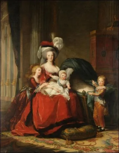 La reine y est modestement reprsente, entoure de ses enfants. L'ide de ce tableau tait de ne plus voir la reine comme une femme frivole et dpensire, mais plutt comme :