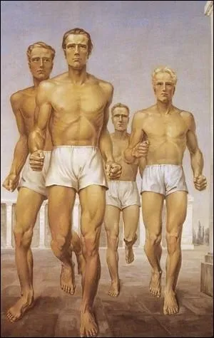 Cet artiste nazi a reprsent des gymnastes aryens dans toute leur perfection plastique (1939). C'est le peintre ...