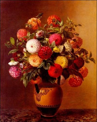 Vivement coloré, ce bouquet ensoleillera votre salon. C'est une uvre de Johan Jensen, grand peintre de natures mortes.
