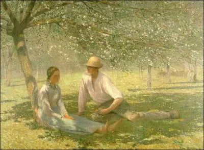 Qui a peint Jeune couple dans un verger au printemps ?