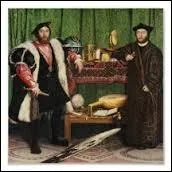 La toile de Hans Holbein  Les ambassadeurs  prsente une anamorphose, c'est--dire :
