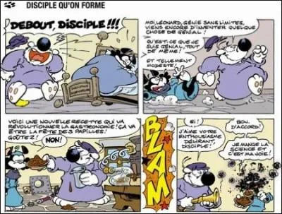 Dans cet extrait parodi de la srie Lonard gnie, comment se nomme le chat qui sert de disciple  Cubitus ?