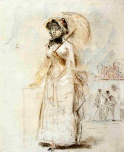 Qui a peint Jeune femme en promenade tenant une ombrelle ?