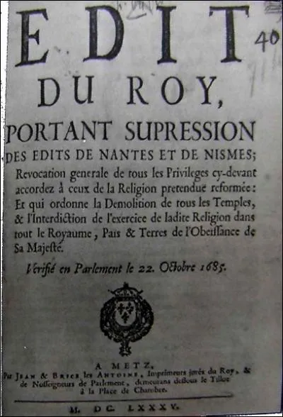 En 1685 est révoqué un édit très important. Mais lequel ?