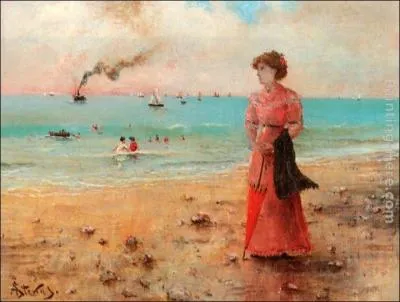 Qui a peint Jeune femme  l'ombrelle rouge au bord de la mer ?