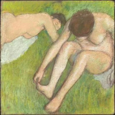 Deux baigneuses sur l'herbe.