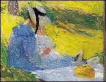 Femme et enfant sur l'herbe.