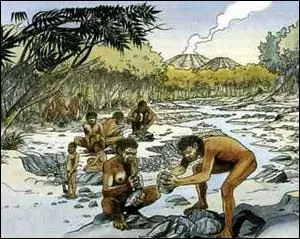 Un  atelier  reconstitu de taille de bifaces.