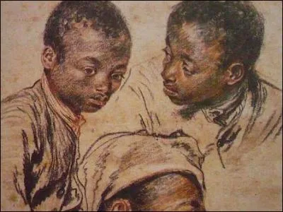 Rococo en France.
 Fusain, sanguine, rehauts de craie blanche sur papier ... pour "Trois études de la tête d'un jeune noir" de ... . Complétez en place des pointillés.