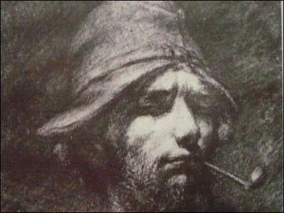 Réalisme. 
Dessin au fusain représentant un autoportrait de ... . Complétez.