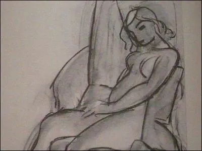 Dessin au fusain de "Femme dans un fauteuil", par ----.