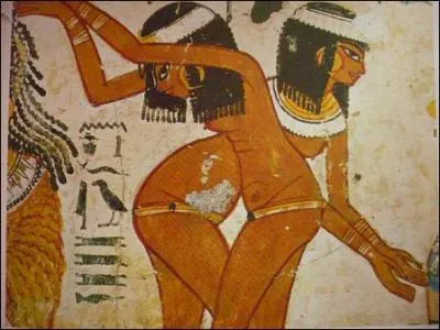 XVe avant J. -C. 
Cette reproduction de danseuses égyptiennes nous permet de connaître la technique de l'artiste. Les contours sont travaillés au pinceau. Quelle est la particularité de cette peinture ?