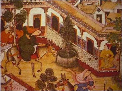 L'art islamique. 
Richesse de l'ornementation des maisons et des palais. L'aquarelle est peinte avec des couleurs opaques et or. Sur quoi cela est-il peint ?