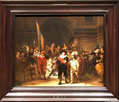 Ce tableau reprsentant une compagnie de la milice bourgeoise des mousquetaires d'Amsterdam et intitul  La Ronde de nuit , a t peint en 1642 par ... . .