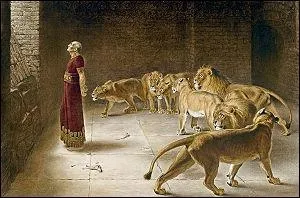Quel saint d'origine juive fut livr aux lions a Babylone, puis graci par Darius , Les lions l'pargnant en s'cartant de son chemin ?