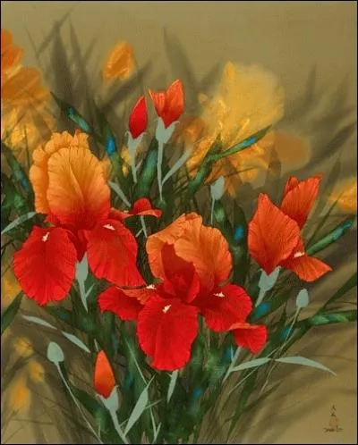 Déclinaison en rouge et orangés pour cette composition d'une extrême délicatesse faite d' ----.