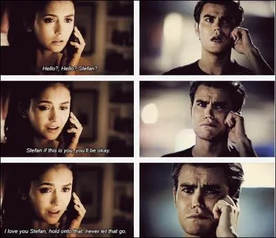 Alaric quitte la maison, Stefan tlphone  Elena, le tout accompagn d'une chanson qui s'intitule...