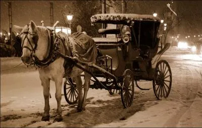 Quel est le nom de ce vhicule hippomobile ancien en gnral ferm  quatre places, quatre roues et parfois dot de suspensions, anctre de nos taxis parisiens ?