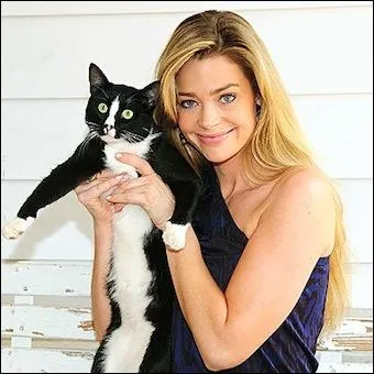 Voici un bon gros chat noir et blanc, un genre de  Flix , que tient un peu trangement toutefois l'actrice... ?