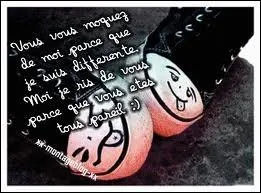 Qui a dit :   Vous vous moquez de moi parce que je suis diffrente et bien moi je me moque de vous parce que vous tes tous pareil   ?