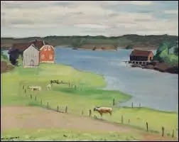 Prairie au bord du lac  Hesnes, Norvge.