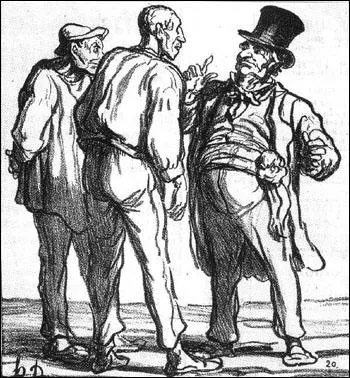 Paru dans le Charivari du 30 avril 1870. Qui est le caricaturiste croquant, ici, une discussion entre les paysans et le politique ?