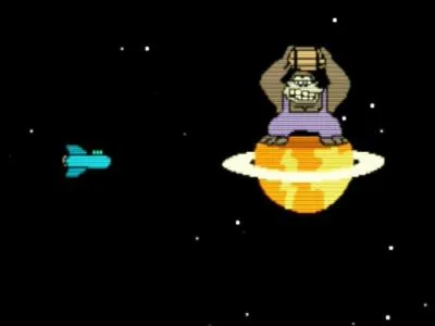 Chez Fry,  la fin de l'univers, il y a un gros gorille qui lance des tonneaux.