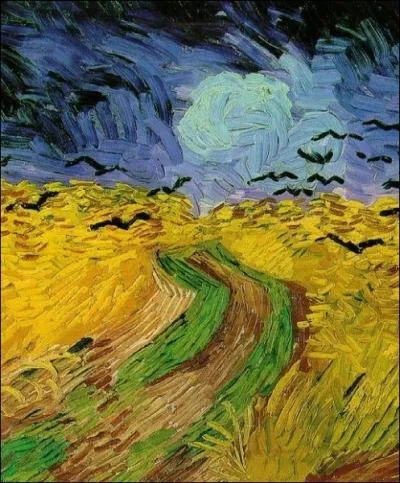Ds 1889 jusqu' la fin de sa vie, Van Gogh se mit  peindre une srie de tableaux reprsentant des CHAMPS DE BL, dont celui-ci. Quels oiseaux sont reprsents sur cette toile ?