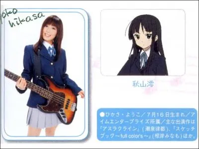 La bassiste et chanteuse de K-on, Akiyama Mio, est doublée par Hikasa Yoko. Qui a la même seiyu ?