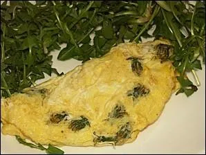 Casser les oeufs, saler, poivrer. Incorporer le contenu d'une tasse de fleurs de ------ ou de ------ revenues dans de la graisse d'oie. Faites cuire  feu vif.