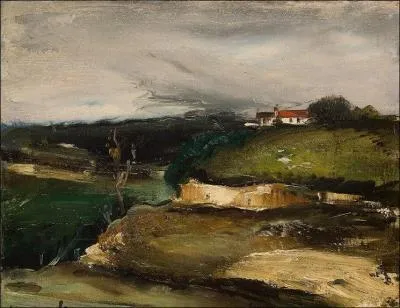 Paysage avec une maison sur la colline.