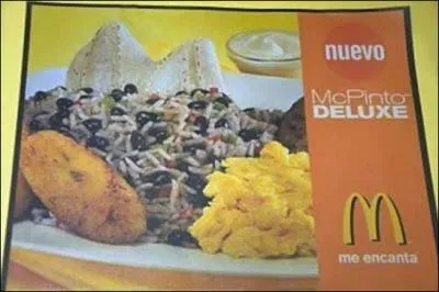 Voici un plateau caractristique made in Mc Donald's, le  McPinto   base d'ufs brouills, tortillas et un mlange riz et haricots. Ce dlicieux mets est issu d'un pays d'Amrique du Sud. Lequel ?