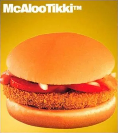 Ici, une curiosit du sous-continent Indien, le  McAloo Tipi Burger  dont la particularit est d'tre vgtarien. Dans quel pays pourrez-vous l'apprcier ?
