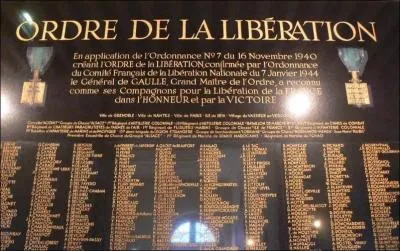 L'Ordre de la Libration a t dcern  de nombreuses personnes,  des villes et  des units militaires. A vous de dterminer la bonne affirmation !