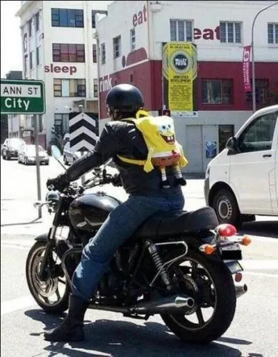 On peut tre motard, voire hell's angel, et avoir le coeur tendre... mais aussi le courage d'assumer son sac  dos... ?