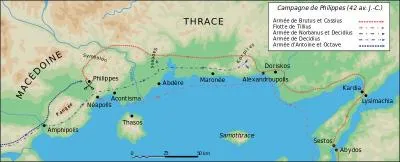 Suite  l'assassinat de Jules Csar, o se droule la bataille entre les deux camps principaux mettant dfinitivement fin au rgime rpublicain de Rome ?