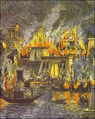 Mcontent de cette situation, Ptolme attise la colre des Alexandrins contre Cloptre et Csar, ce qui entraine une rvolte. Pour viter que ses bateaux ne tombent aux mains des ennemis, Csar les brle, mais l'incendie se rpand et dtruit en grande partie un btiment inestimable. Lequel ?