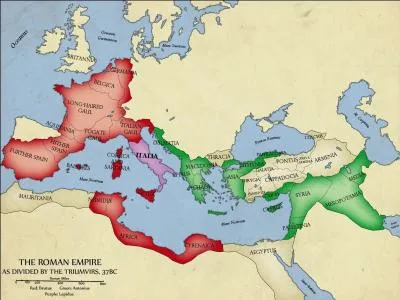 Aprs la victoire contre les rpublicains, lors de la bataille de Philippes en -42, les triumvirs se rpartissent l'empire. Comment ?