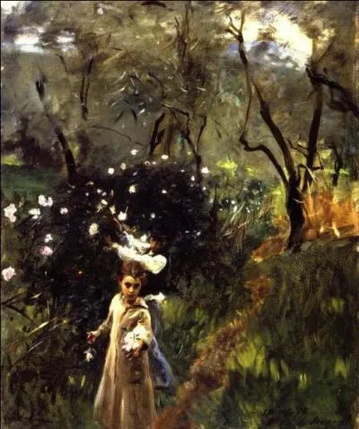 Les enfants cueillant des fleurs.