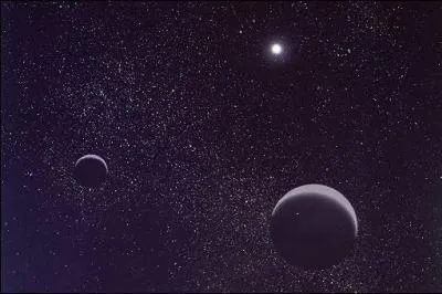 Quelle planète qui a été requalifiée en planète naine en 2006, se trouve au premier plan de cette photo? (au second plan se trouve son satellite Charon)