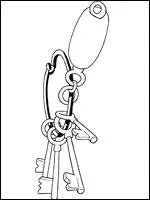 Quel petit personnage accompagne les candidats tout au long de l'aventure en tenant  la main le trousseau de cls ?