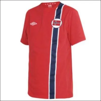 Quel pays joue avec ce maillot rouge avec une ligne bleue ?