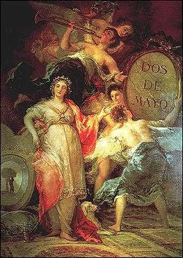 Quels sont les attributs caractristiques de l'allgorie de la ville de Madrid peints par Goya dans le tableau  Alegora de la villa de Madrid  ?