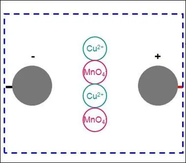 Un papier filtre est imbib d'une solution de sulfate de cuivre. Lorsqu'un courant passe, les ions cuivre se dplacent