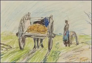 De qui est l'aquarelle Charrette et paysan ?