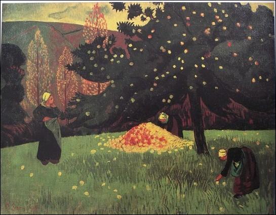  Cueillette de pommes (1891), oeuvre d'un peintre associé au mouvement des nabis :